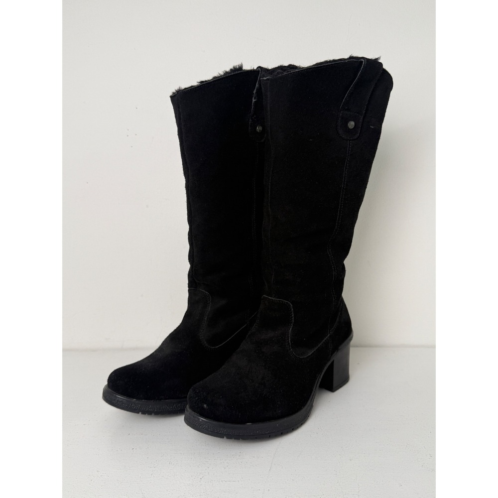 Bearpaw Addison Black Suede Tall Heeled Winter Boots Womens 9 Wool Sheepskin
